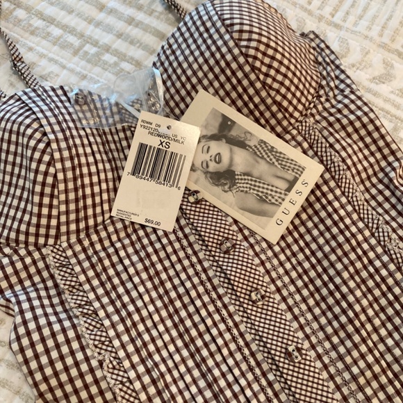 New with Tags Guess Gingham Brown Rosewood Bustier Top Sz XS - Picture 7 of 10
